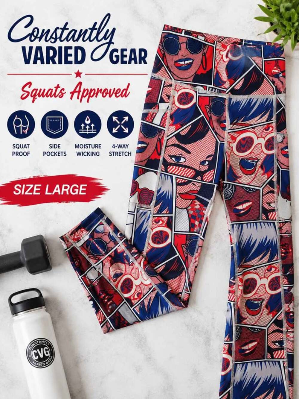 Constantly Varied Gear (CVG) Pop Art Comic Print Leggings – Size Large